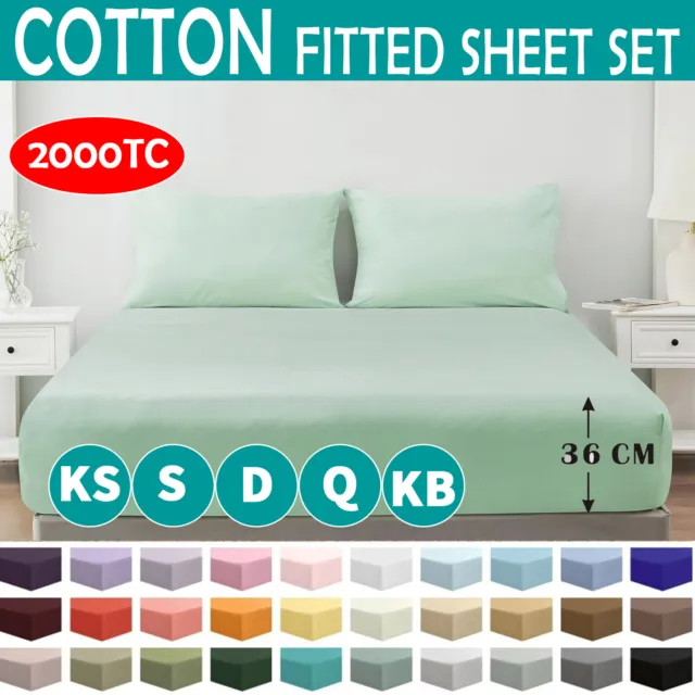 2000TC Egyptian Cotton Fitted Sheet Set Single/KS/Queen/King Size Bed (No Flat)