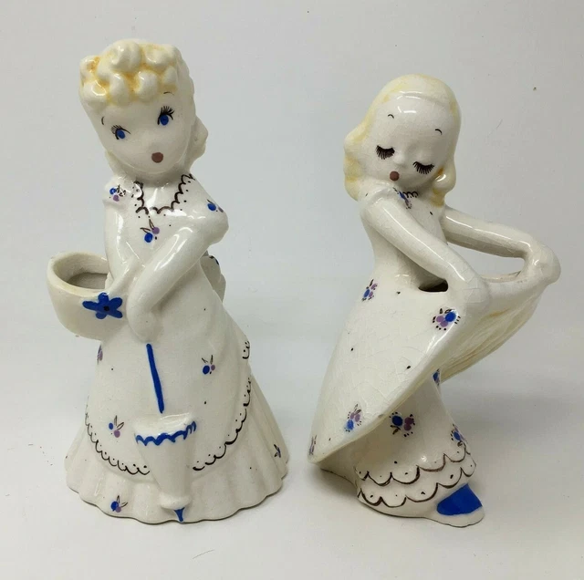Pair of 1940's De Lee Art Pottery Shy and Dancing Girls Planters California Pott