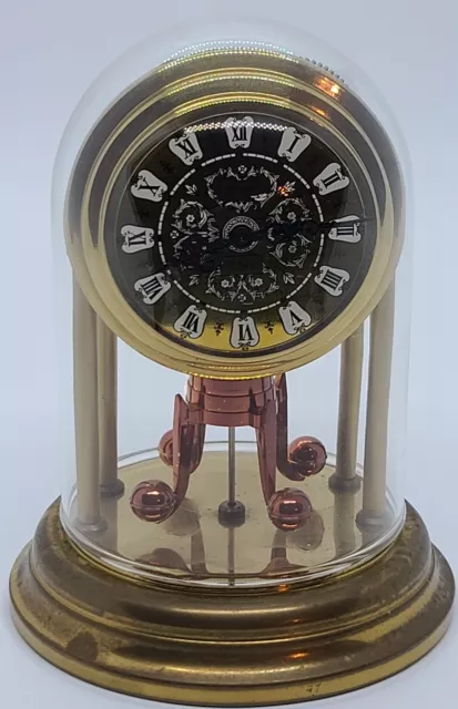 Vintage Working Schmid Schlenker Germany Mini 8 Day Glass Dome Brass Shelf Clock