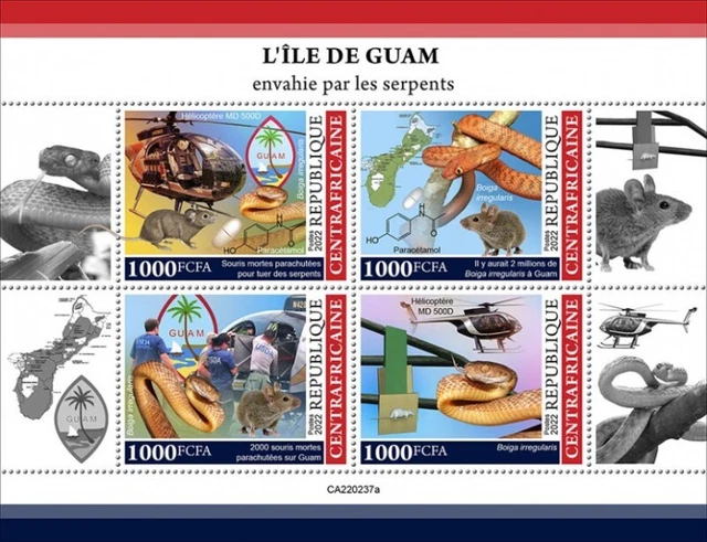 Central Africa - 2022 Guam Eindringen Von Schlangen - 4 Stempel Blatt -
