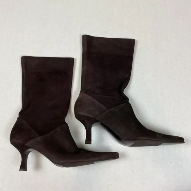 Bronx Dark Brown Suede Leather Slouchy Pointed Boots 2