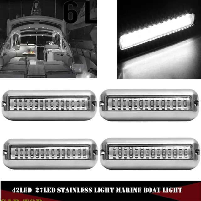 4x White 42LED Boat Light Underwater Marine Transom Tail Lamp Stainless Steel