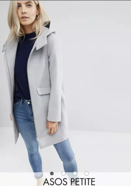 ASOS PETITE Hooded Slim Coat with Zip Front Original Retail $95