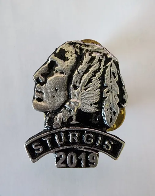 1.25" Sturgis Biker Rally Pin Pewter Indian Motorcycle Hat Pinback