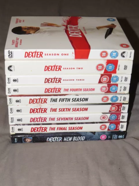 Dexter DVDs: Season 1, 2, 3, 4, 5, 6, 7, 8 (final), and New Blood, used