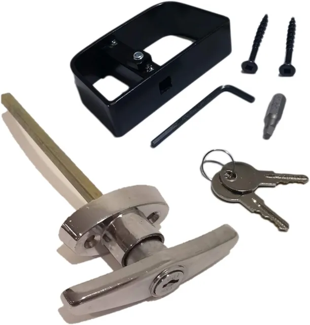 Shed Door T-Handle Lock Kit - Chrome 5-1/2" Stem w/ keys & tools FREE SHIPPING!