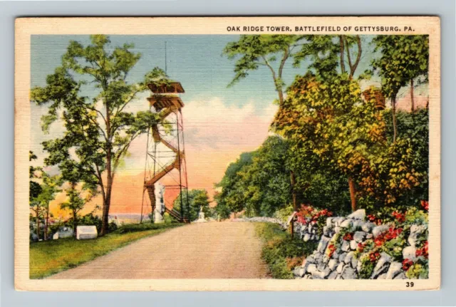Gettysburg PA-Pennsylvania Oak Ridge Tower Battlefield c1940 Vintage Postcard