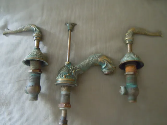 Antique Detailed Heavy ORNATE Gilt AGED Brass Faucet Set