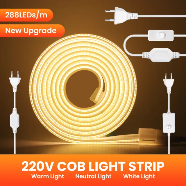 Tira LED COB 230V Stripe Band manguera de luz barra cadena regulador interruptor