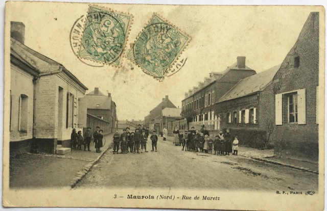 CPA Maurois (Nord, 59), rue de Maretz, rare, animé.
