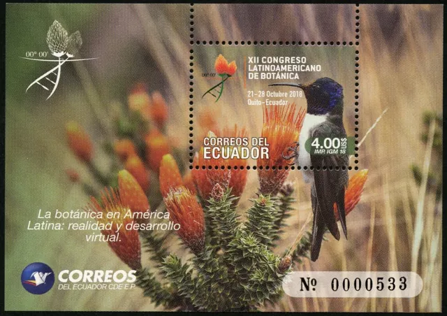 Ecuador 2018 Kolibri Humming-Bird Blüte Pflanze Botanik-Kongress Block MNH