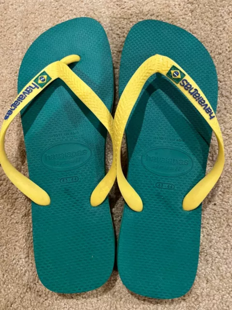 HAVAIANAS RUBBER GREEN and Yellow trim Flip Flop Sandals Men’s 11/12 ...