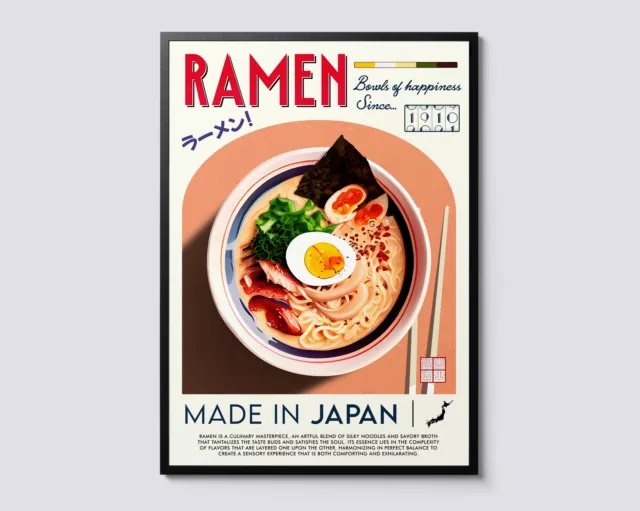 Japanese Cuisine Ramen Print, Vintage Graphic Illustration Wall Art, Asian Food