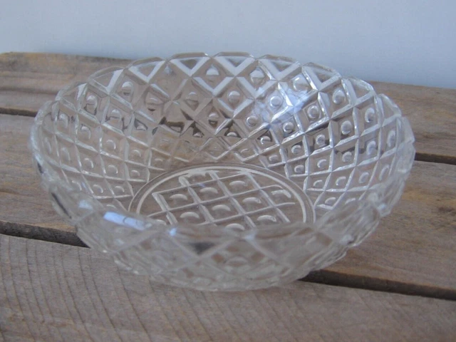 Clear Cut Glass Small Bowl with Dots and Diamonds 5 1/4" Round Candy Nut Dish