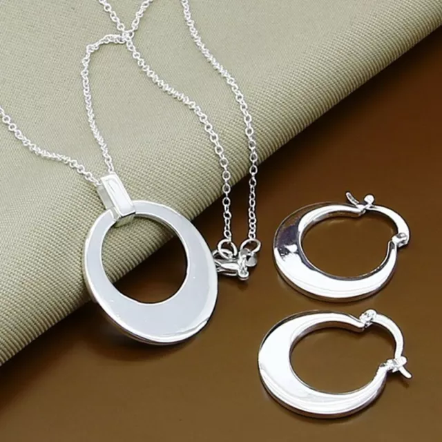 Women Jewelry Sets 925 Sterling Silver Fashion Moon Pendant Necklace Earrings