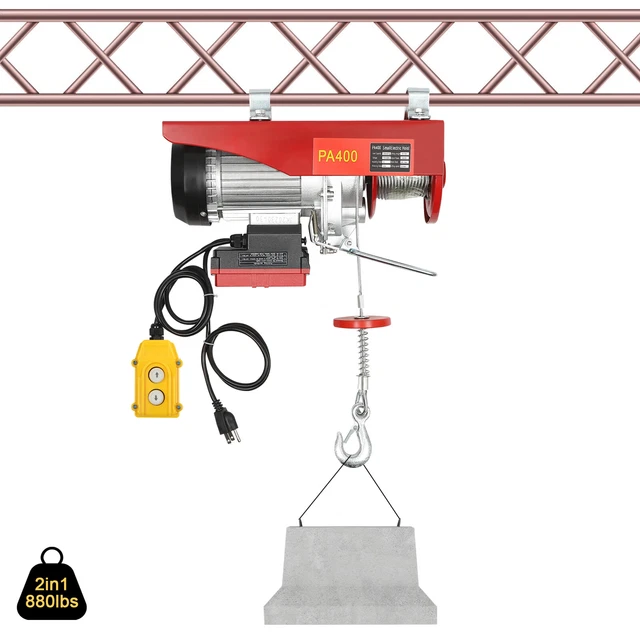 2-in-1 110V Electric Hoist Winch Portable Crane 880lbs/400KG w/Remote Control