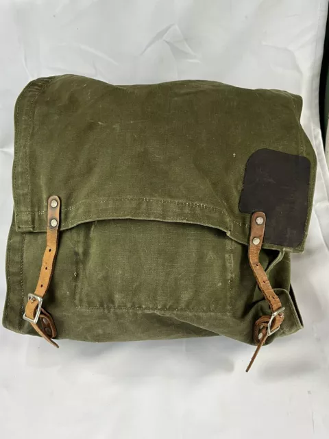 Vtg Back Pack Packsack Army Green Canvas Forest Service Bag Leather Duluth