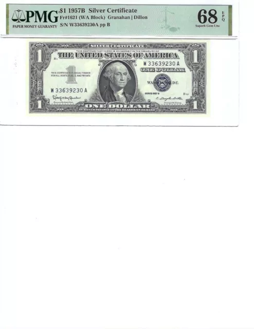 1957 $1 Silver Certificate FR1621 PMG 68 Superb Gem UNC EPQ, High Quality!!!