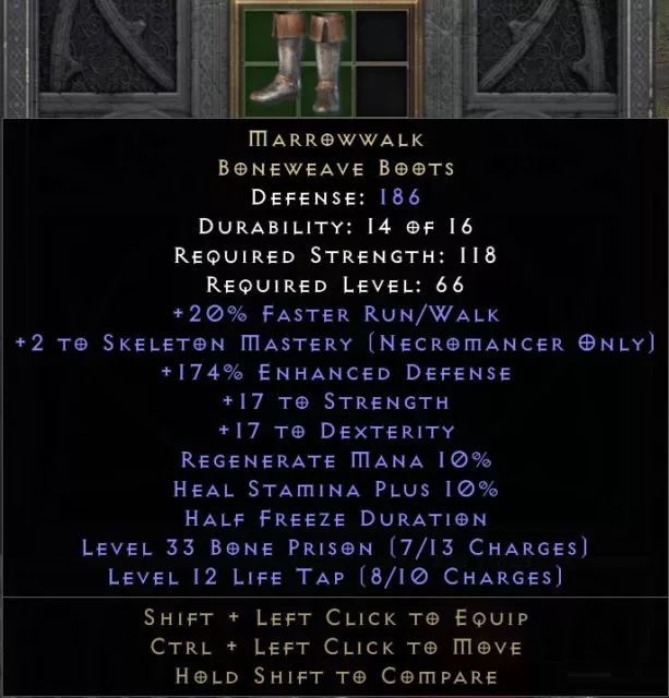 Diablo 2 Resurrected D2R LADDER 2 Skeleton Mastery Marrowwalk Boneweave Boots