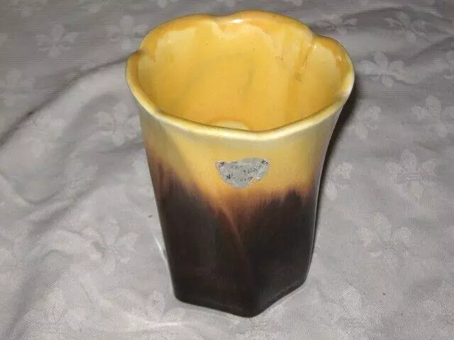 A Vintage Art Deco Yellow & Brown Glaze Australian Newtone Studio Pottery Vase