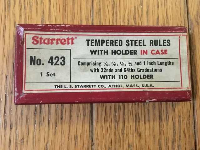 Vintage Starrett No. 423 Tempered Steel Rules with Holder