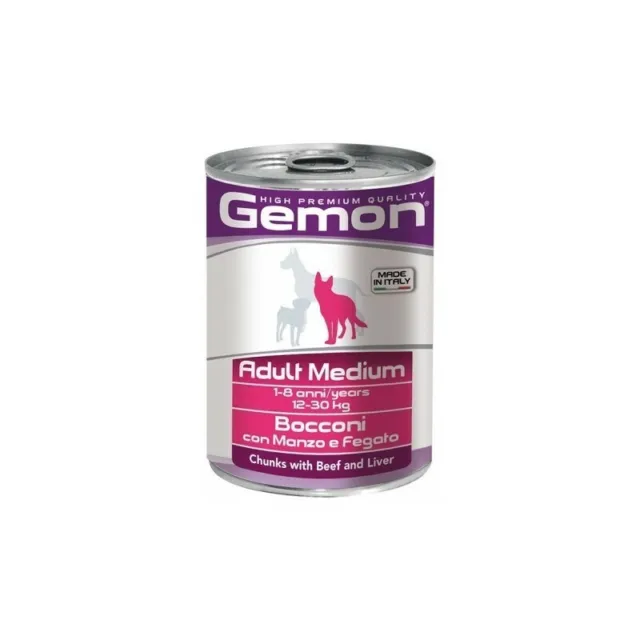 GEMON Adult Medium Manzo e Fegato - Cibo umido per cani 24 lattine da 415 g