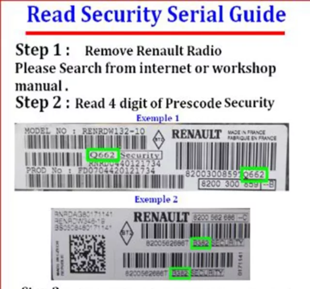 Instant RENAULT Radio Code Unlock PIN Dacia Mercedes