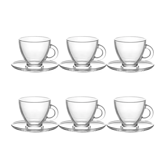 Red Co. Set of 6 Clear Glass 3 Fl Oz Espresso Shot Coffee Cups with  Matching Saucers
