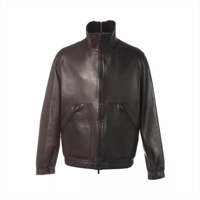 FENDI 2019 LAMB Leather Jacket Size 48 Men's Black x Brown FPG185 ...