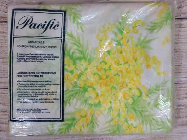 Vintage Pacific French Mimosa Double Flat Bed Sheet 81" x 96" New Old Stock