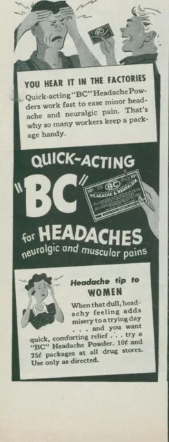 1944 BC Headache Powder Factory Workers Neuralgic Muscular Vintage Print Ad L20