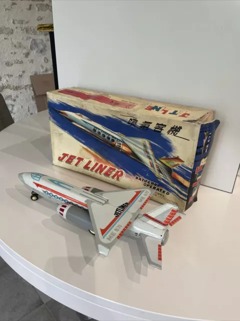 Ancien avion jouet JET LINER ME 671 China made Tin Toy TBE en boite/ Boxed