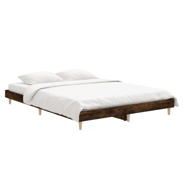 SMOKED OAK BED Frame 140x190cm, Engineered & Eucalyptus Wood, Plywood