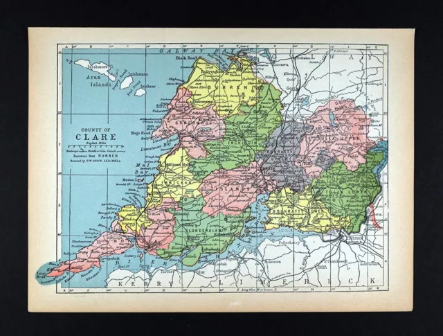 1900 Ireland Map Clare County Ireland Ballyvaghan Kilrush Ennis Carrotin Kilkec