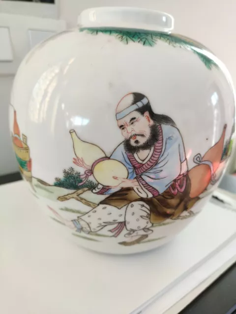 Superbe Ancien Pot A Gingembre Chinois Peint A La Main  Hauteur 17Cm