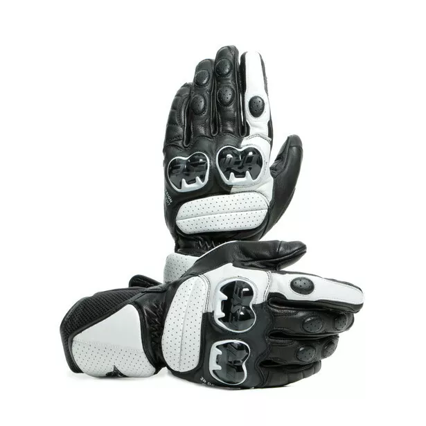 Guanti pelle lunghi moto Dainese Impeto black white gloves racing sport