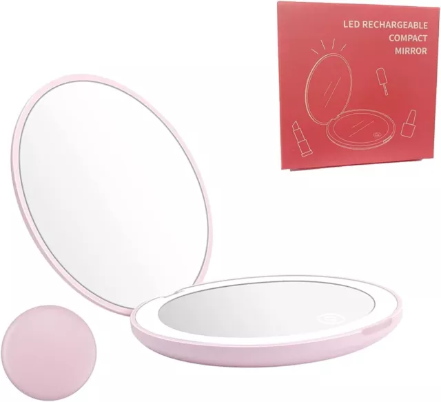 LED Lighted Travel Makeup Mirror 10x Magnification Rechargeable Compact-Au