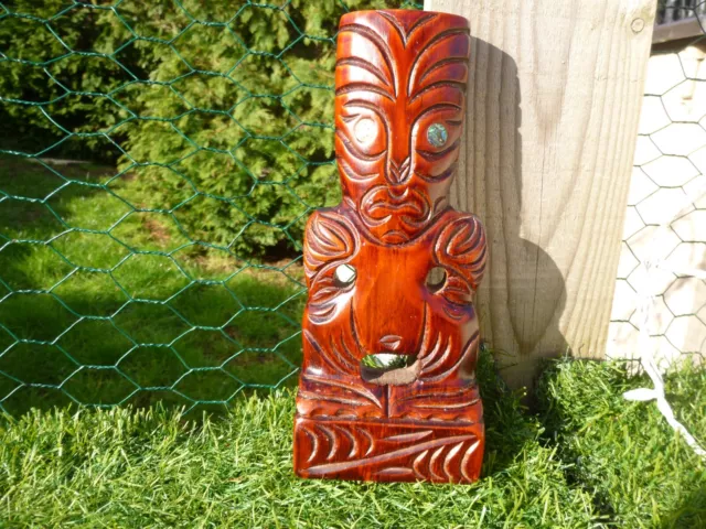 Collectable Tekoteko Maori New Zealand Hand Carved Wooden  Figurine Abalone Eyes