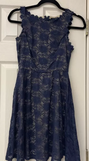 As You Wish Junior's Lace Trim Ruffle Dress Navy Size Small. Great Summer Dress.
