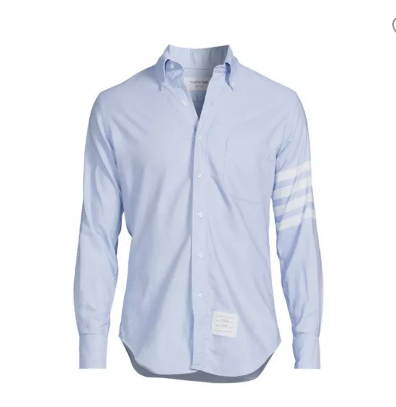 NWT Thom Browne Men's 4-Bar Striped Long Sleeve Shirt Blue Size 2 ( M ) 2