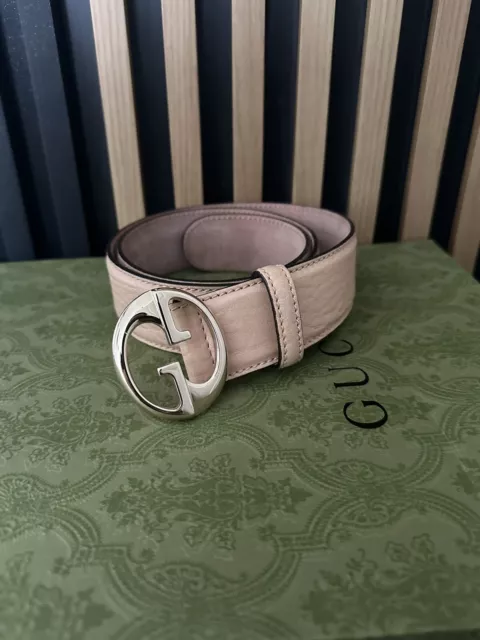 Gucci GG Women’s Belt Calf Leather Cream Beige Camel Gold Hardware Size 80.30