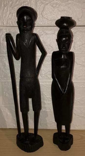 2 Figuren Afrika Schnitzerei Mann und Frau Ebenholz