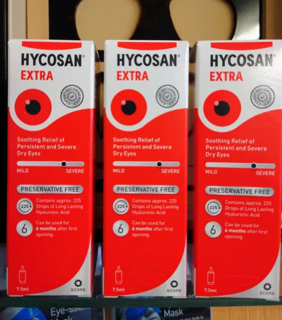 Hycosan Extra 3x pack Preservative Free DRY Eye Drops RECOMMENDED BY OPTICIANS 3