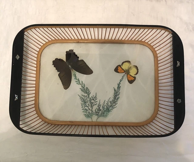 Bandeja japonesa de madera de bambú lacada en negro con mariposas