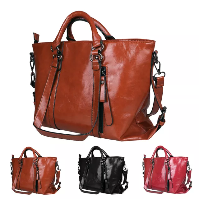 Women Soft Oiled Leather Handbag Messenger Shoulder Tote Bag Crossbody Satchel