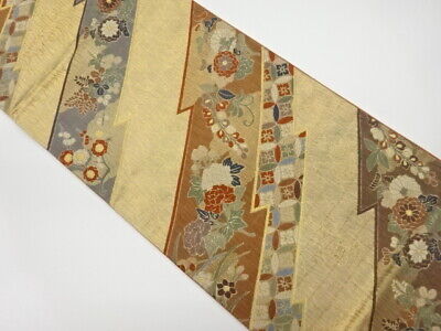 6014655: Japanese Kimono / Vintage Fukuro Obi / Woven Flower & Shippo Pattern