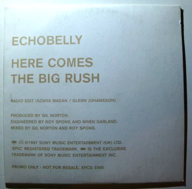 ECHOBELLY Here comes the big Rush CD Single Epic Records / Sony Music 1997 Promo