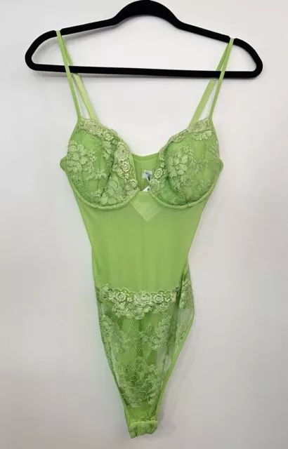 Vintage Maliza By La Perla Lace Bustier Teddy Bodysuit- Neon Green- Size 38D