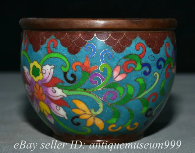 4.6" Old Chinese Bronze Enamel Cloisonne Dynasty Palace Flower Jar Pot 3