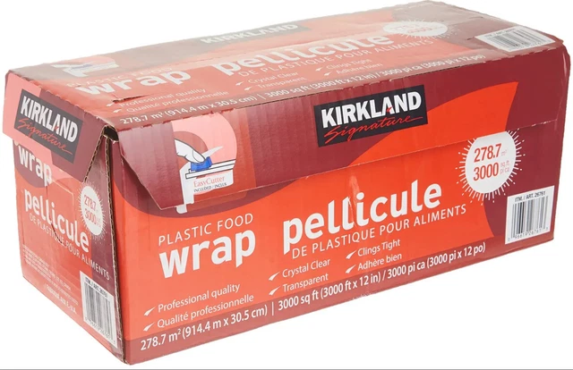 Película envolvente de alimentos de plástico Kirkland Signature 3000 pies cuadrados con cortador fácil (3000'